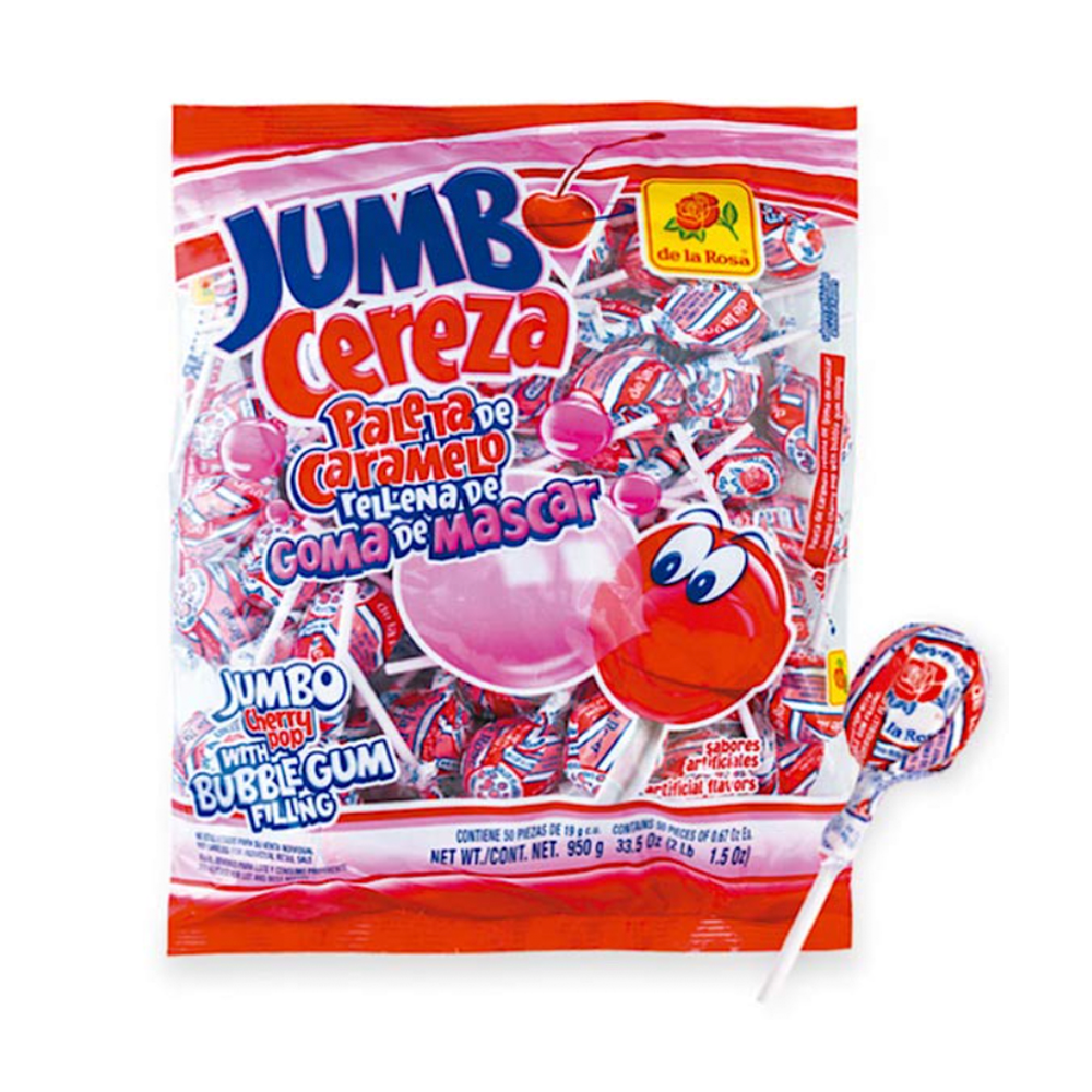 De La Rosa Jumbo Cereza Gum Pop 50pc